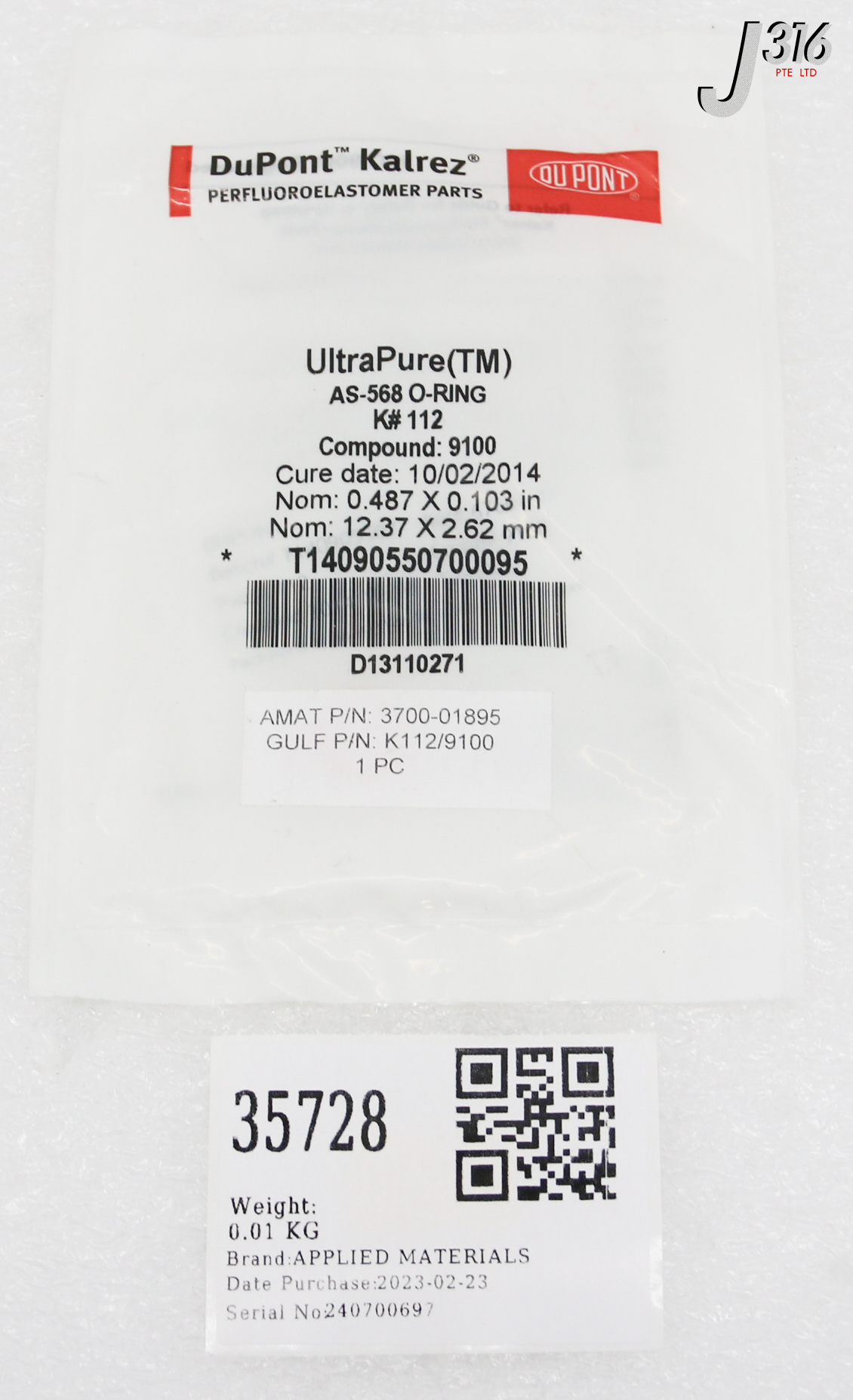 iii 35728 APPLIED MATERIALS O-RING ID .487 CSD .103 KALREZ-4079 75-DU